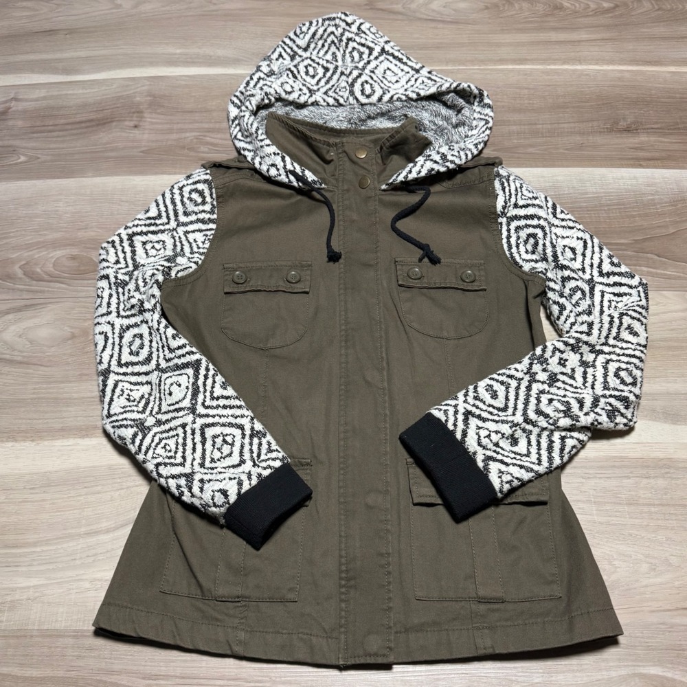 Takara Utility Jacket‎ Womens Small Olive Green Knit Sleeve Hooded